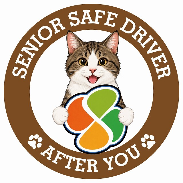 カーサイン 高齢者マーク SENIOR SAFE DRIVER キジ白 ステッカー シール 直径13cm 肉球 日本製 車