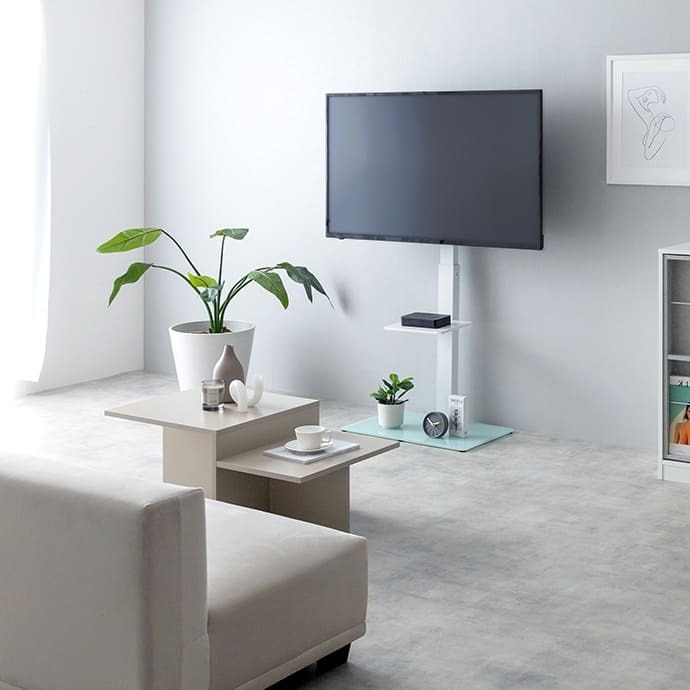 テレビ台 テレビボード テレビスタンド ラック ボード 壁寄せ tv 壁掛け 脚 スリム 薄型 コーナー ハイ ミドル 幅65 高さ調節 調整 首振り 角度 無段階 棚付き 32インチ 40 55 65 v 型 配線隠し コード 自立式 収納 新生活
