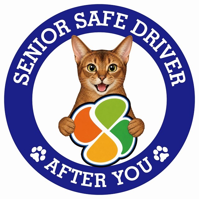 カーサイン 高齢者マーク SENIOR SAFE DRIVER アビシニアン ステッカー シール 直径13cm 肉球 日本製 車