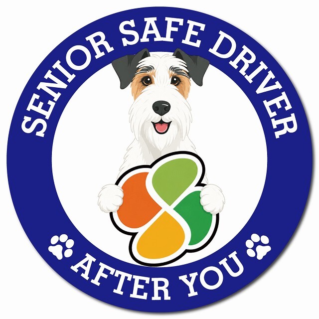 カーサイン 高齢者マーク SENIOR SAFE DRIVER ワイヤーフォックステリア マグネット 強力 直径13cm 肉球 日本製 車 ステッカー