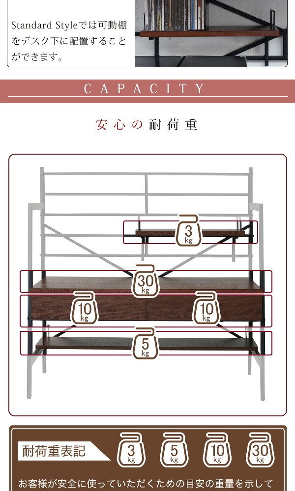 デスク チェア 生活スタイルに合わせてハイとローの2段階で高さ調節が可能。A4ファイルや教科書が置ける収納棚付きだから、大人も子供も、仕事にも勉強にも多用途に使える机です。 新生活