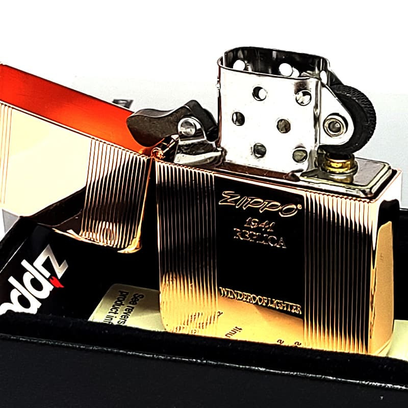 ZIPPO 1941復刻 プレミアムシャイン 鏡面カッパー ジッポ ライター ロゴ 両面加工 ストライプ おしゃれ 丸角 高級 かっこいい メンズ ギフト プレゼント