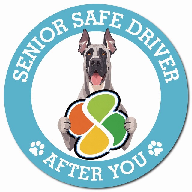 カーサイン 高齢者マーク SENIOR SAFE DRIVER グレートデン マグネット 強力 直径13cm 肉球 日本製 車 ステッカー