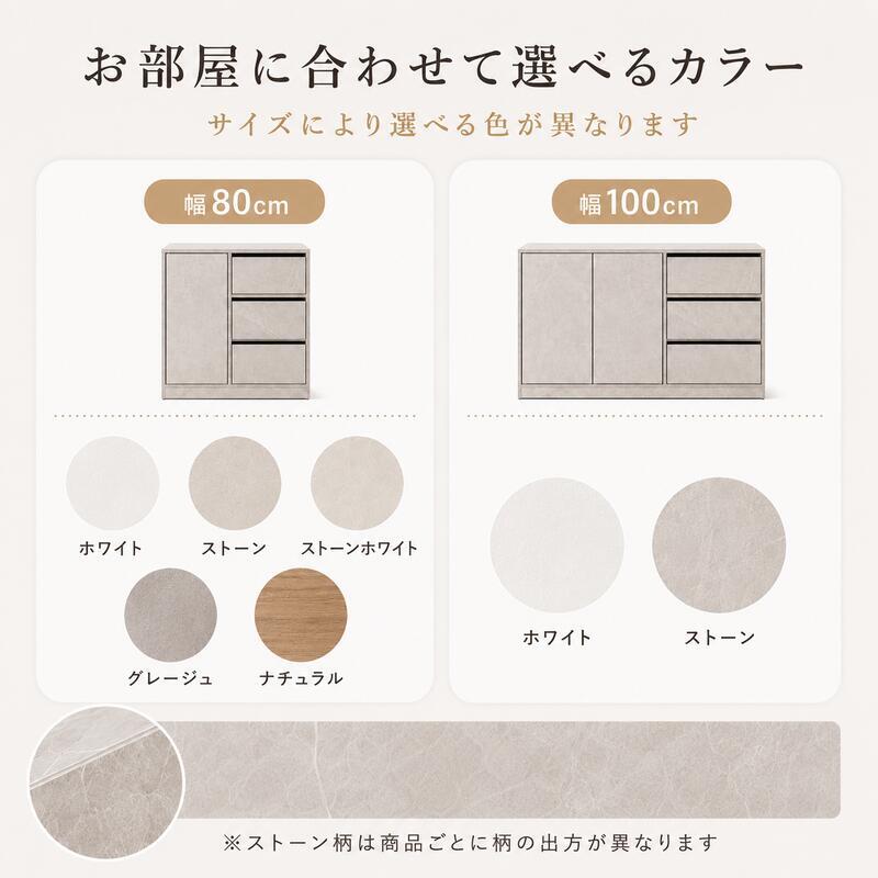 薄型 キャビネット 幅80・100cm 奥行31cm サイドボード 隠しキャスター 引き出し3段 扉収納 可動棚 大容量 リビング収納 ホワイト グレー