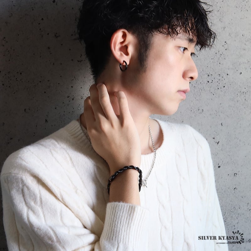 ステンレス ロープチェーンブレスレット 幅6mm ブラック メンズ ボリューム ツイスト 立体感 太め シンプル カジュアル ストリート モード きれいめ おしゃれ かっこいい アクセサリー 手元のポイント 金属アレルギー対応