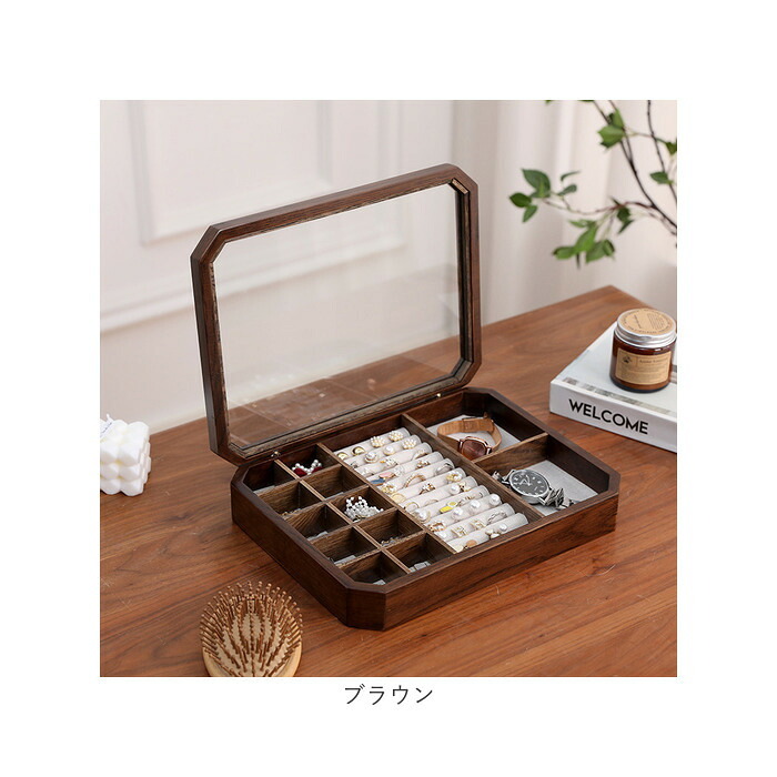 アクセサリーケース 通販 木製小物入れ ジュエリーケース アクセサリー収納 収納ボックス 宝石箱 天然木製 ガラス蓋付き 北欧インテリア 韓国インテリア 指輪ケース ピアス収納 おしゃれ ギフト ウッドボックス ディスプレイ