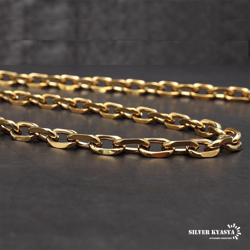 ステンレス あずきチェーンネックレス 4面カット ゴールド 金 18K GP 重量感 ゴールドネックレス 太め 細め 幅9タイプ 切れにくい 錆びにくい 金属アレルギー対応