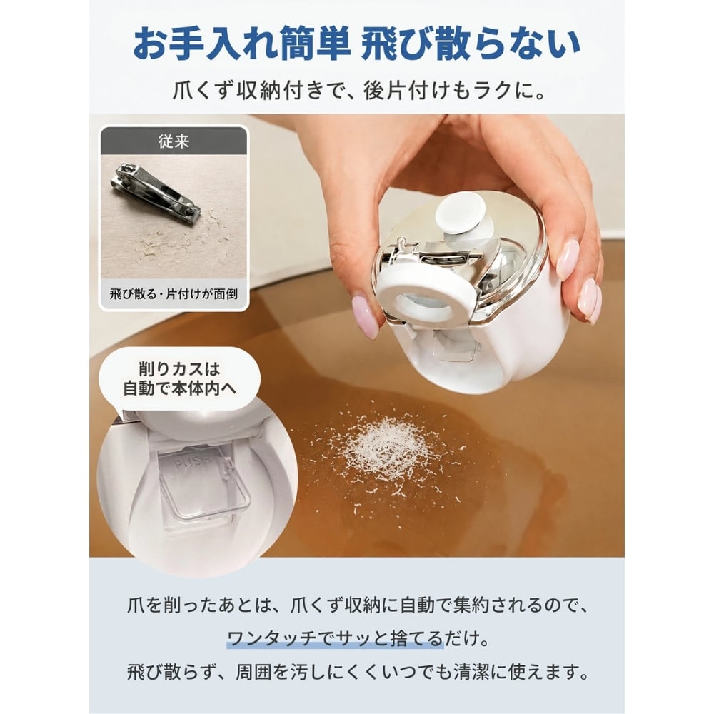 【熨斗・ラッピング無料】電動爪切り 2WAY 爪切り 爪磨き 3段階速度調節 拡大鏡 LEDライト USB Type-C充電 ホワイト ブルー ギフト 敬老の日 出産祝い ベビーグッズ 誕生日 プレゼント
