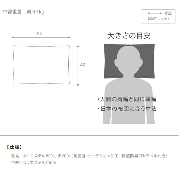 枕 低反発 洗える リッチホワイト寝具シリーズ 新触感サポート枕 63x43cm 43×63 国産 日本製 快眠 安眠 抗菌 防臭