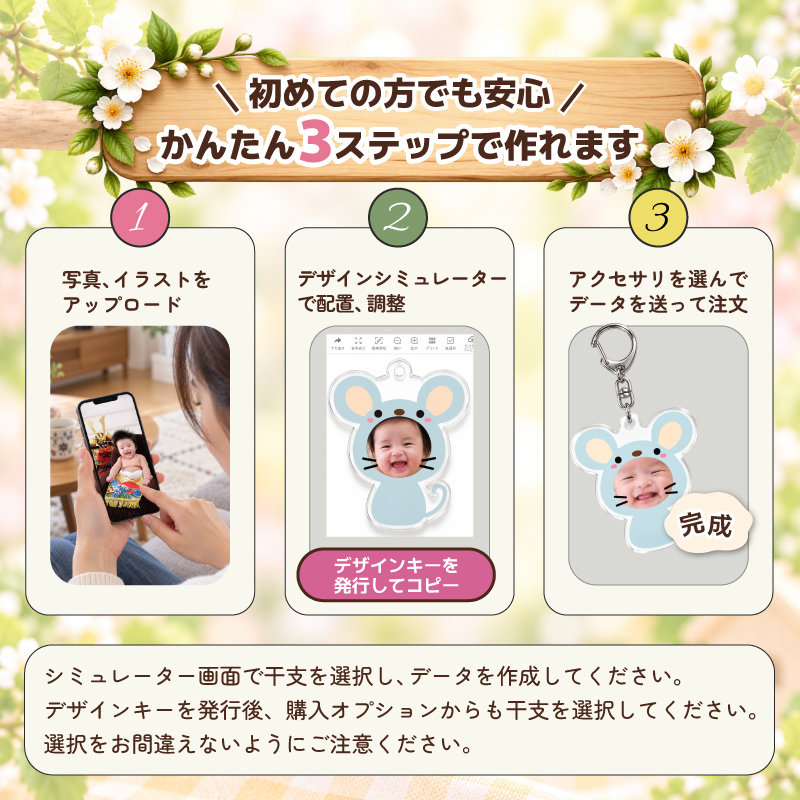 【メール便対応】写真入り アクリルキーホルダー オリジナルキーホルダー 写真で作る 子供 赤ちゃん 孫 かわいい 着ぐるみ 干支 十二支 スマホで簡単作成 1個から 