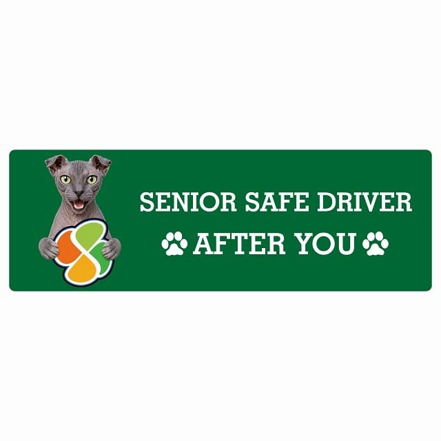 カーサイン 高齢者マーク SENIOR SAFE DRIVER ユークレニアンレフコイ ステッカー シール 長方形 20x6.7cm 肉球 日本製 車