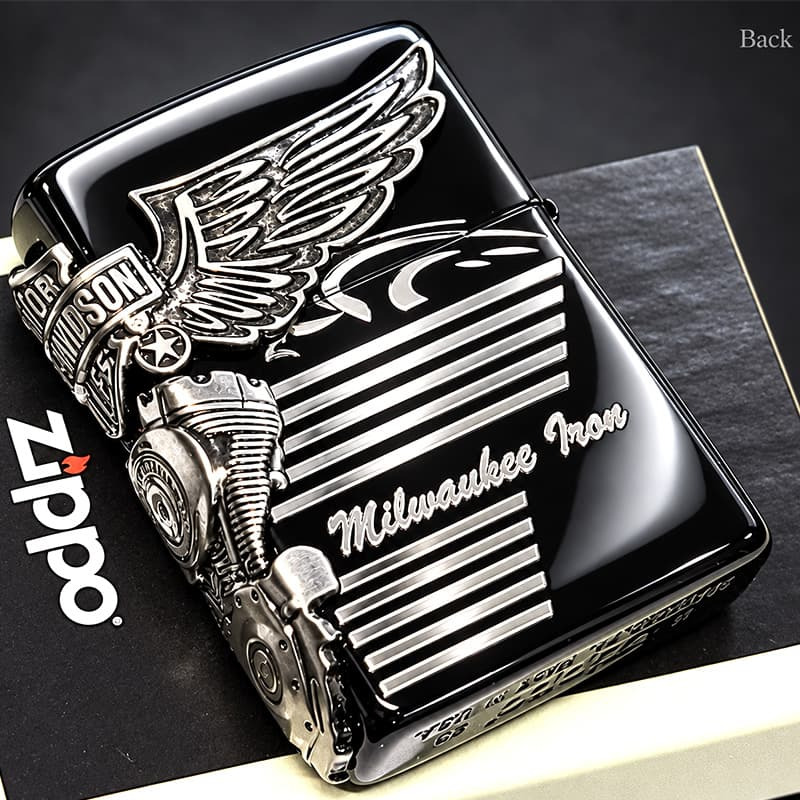 ZIPPO ハーレーダビッドソン ジッポ ライター イオンブラック＆ニッケルサテン 3面メタル 国内限定モデル 両面加工 黒銀 かっこいい おしゃれ メンズ ギフト プレゼント