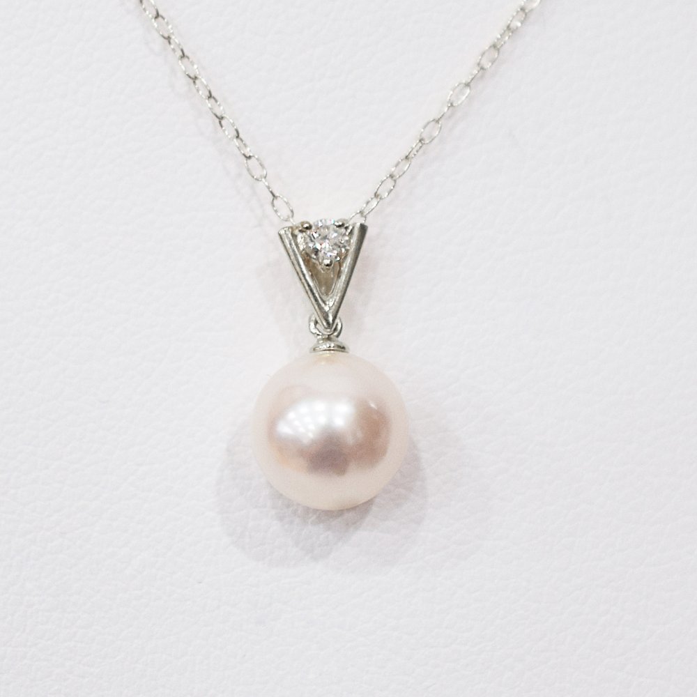 ［pearl590］8mm - 8.5mm ホワイトピンク ペンダント ダイヤモンド付 あこや真珠 0.05ct