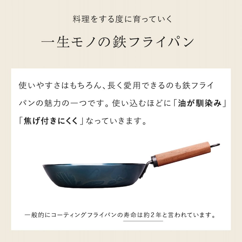 元気じゃない日のフライパン 26cm 藤田金属 鉄フライパン 日本製 IH対応 ガス火対応 ガス火専用 軽量 深型 ハードテンパー加工 油ならし不要 木製ハンドル ブナ ウォルナット 炒め物 揚げ物 煮込み キッチン用品 母の日 敬老の日 新生活 プレゼント ギフト