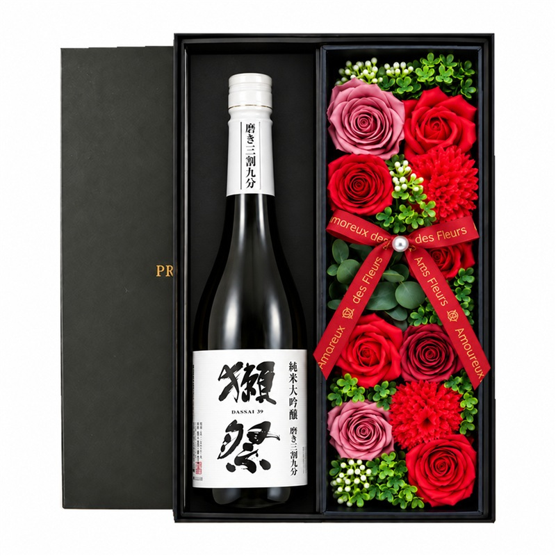 獺祭 磨き 3割9分 プレゼント 日本酒 だっさい ギフト プレゼント 清酒 純米 大吟醸 贈呈 セット販売 セット ソープフラワー フラワーボックス 花 お花 定年退職 還暦祝い 退職祝い 男性 女性 お祝い 古希 喜寿 傘寿 米寿 卒寿 白寿 百寿
