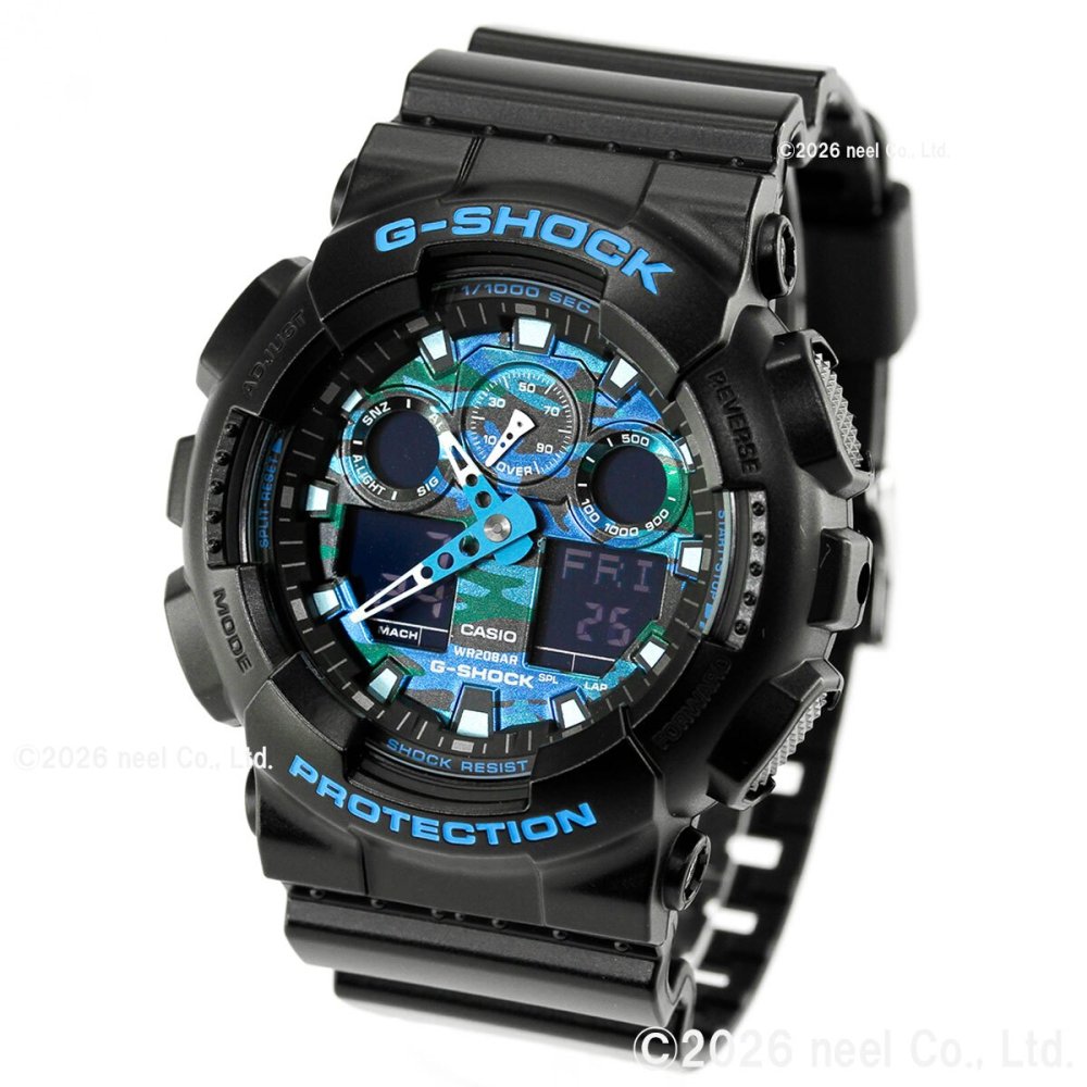 G-SHOCK ブラック×ブルー カモフラージュ アナデジ 腕時計 メンズ GA-100CB-1AJF