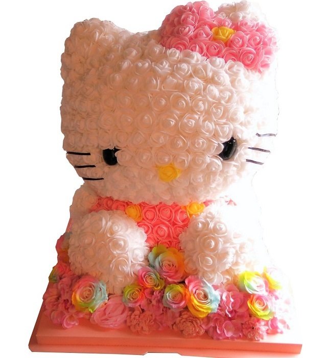 誕生日プレゼント 彼女 キティ ミニローズ 花束風ギフト レインボーローズ プリザーブドフラワー入りギフト ケース付き　