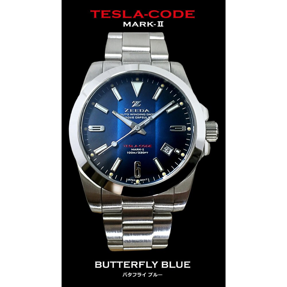 ジーダ ZEEDA テスラコード マーク2 TESLA-CODE MARK-II BUTTERFLY BLUE 腕時計 メンズ 自動巻き ZD-TC2-BLU