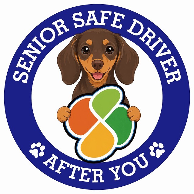 カーサイン 高齢者マーク SENIOR SAFE DRIVER ミニチュアダックスフンド ステッカー シール 直径13cm 肉球 日本製 車