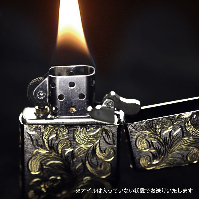 Zippo ライター ジッポライター 愛煙家 喫煙 真鍮 クロムサテーナ クロムメッキ #200 レギュラータイプ スクロール模様 5面手彫り ハワイアンジュエリー ブランド かっこいい おしゃれ ジッポーライター BY THE SEA バイザシー 彼氏 夫 男性 メンズ ハロウィン 【品番：FL101C】