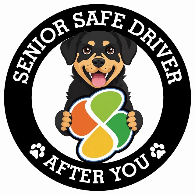 カーサイン 高齢者マーク SENIOR SAFE DRIVER ロットワイラー ステッカー シール 直径13cm 肉球 日本製 車