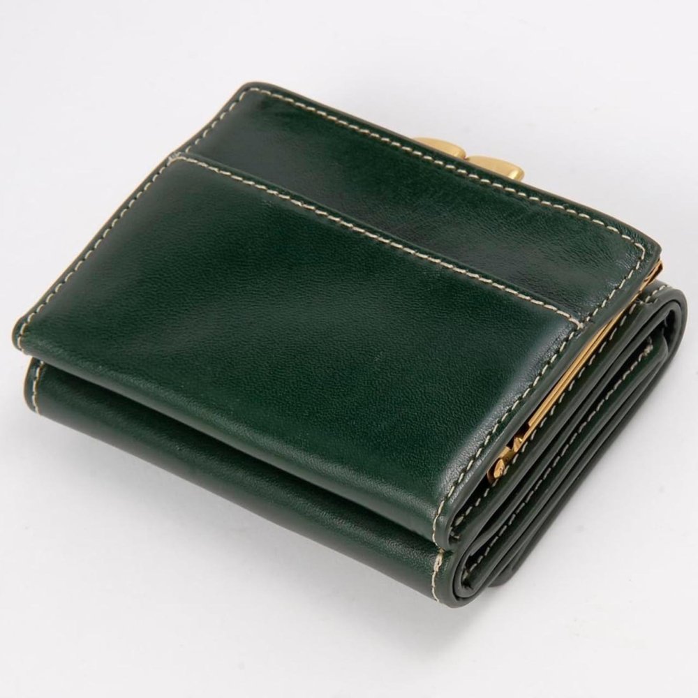 ベリーズヨーク　BELLIES YORK　三つ折り財布　ガマ口ポケット　BYTM1943GR　グリーン　緑色　ベジタブルタンニン　イタリアンレザー　牛革　”エイジングを楽しむ革小物”