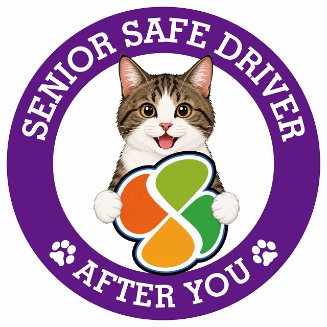 カーサイン 高齢者マーク SENIOR SAFE DRIVER キジ白 ステッカー シール 直径13cm 肉球 日本製 車