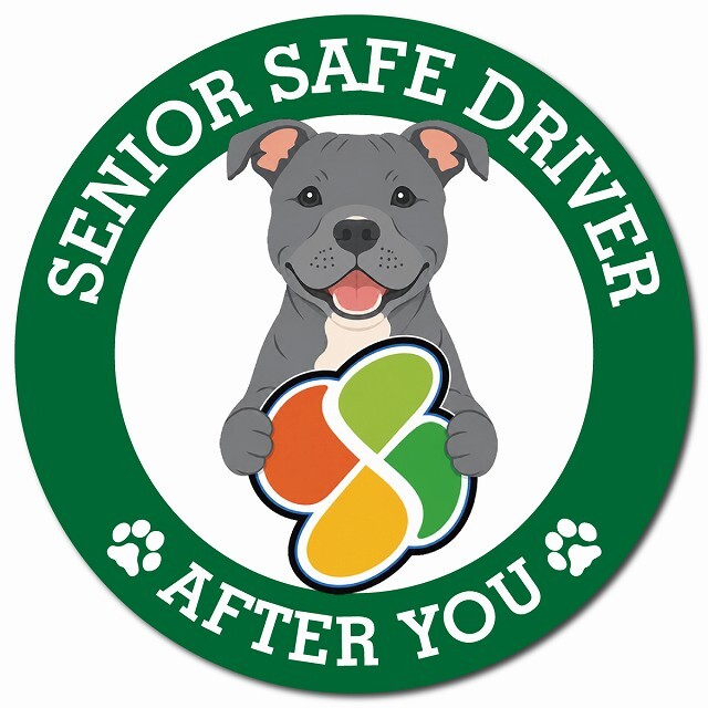 カーサイン 高齢者マーク SENIOR SAFE DRIVER スタッフォードシャーブルテリア マグネット 強力 直径13cm 肉球 日本製 車 ステッカー