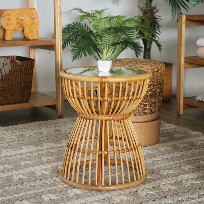 サイドテーブル コーヒーテーブル ガラス ラタン ソファ横 サイド おしゃれ カジュアル ハワイアン ナチュラル アジアン 南国 リゾート インテリア テイスト 家具 リビング ナイトテーブル エスニック 籐 ミニテーブル ベッドサイドテーブル ソファー 新築祝い