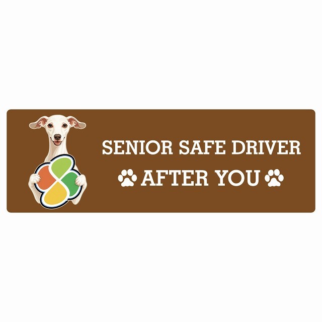 カーサイン 高齢者マーク SENIOR SAFE DRIVER イタリアングレーハウンド ステッカー シール 長方形 20x6.7cm 肉球 日本製 車