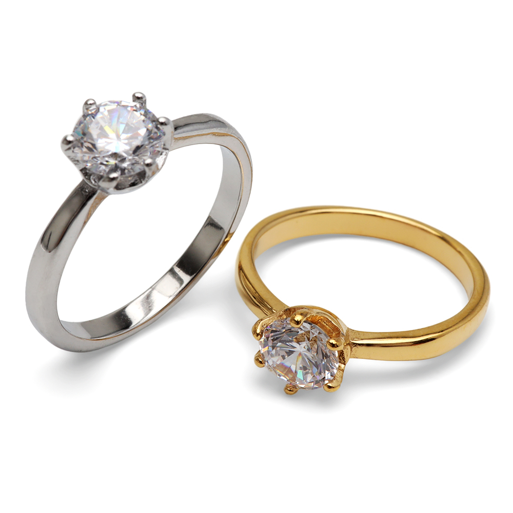 ステンレス 一粒リング 爪留め 2カラー レディース 指輪 マリッジリング ウェディングリング 結婚指輪 婚約指輪 ストーンリング ソリティア シンプル 上品 きれいめ 華奢 ブライダル セレモニー ジュエリー アクセサリー