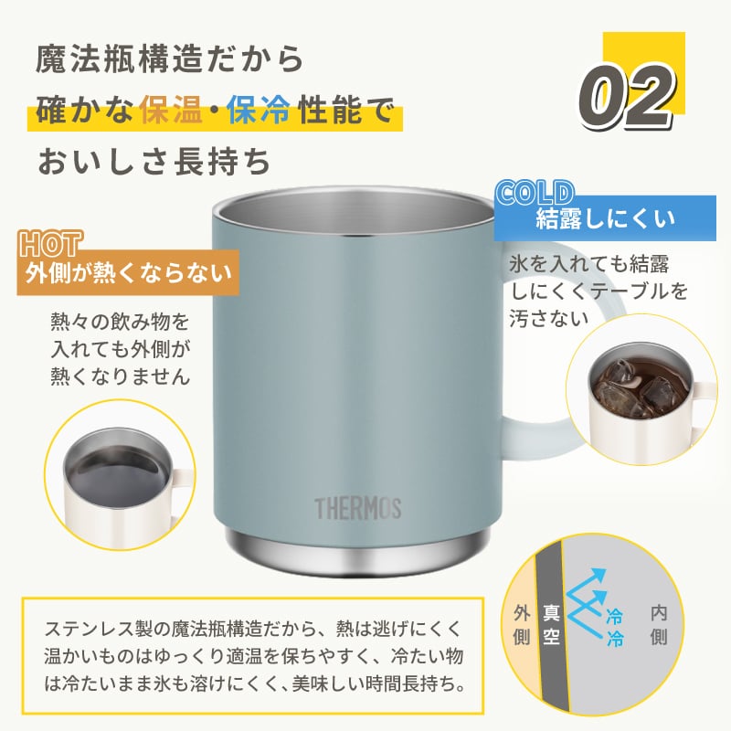★【名入れ無料】サーモス THERMOS 真空断熱マグカップ 選べるサイズ＆カラー JDS-351/352/452 350ml 450ml 全7色 名前入り 食洗機対応 保温 保冷 スタッキング マグカップ ギフト 誕生日 退職祝い 還暦祝い 父 母 40代 50代 60代 男性 女性 おしゃれ プレゼント