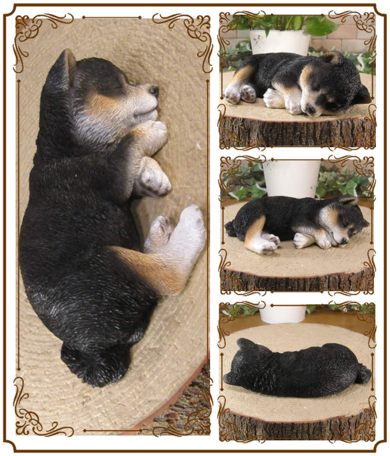 柴犬　置物 リアル　黒柴　お昼寝中　いぬ　動物オブジェ　ガーデン　オーナメント　店舗　カウンター　装飾　オブジェ　インテリア　玄関先　庭　犬好きさん人気ギフト　動物人気ギフト　クリスマスプレゼント　お誕生日祝い　母の日人気　父の日人気　敬老の日人気