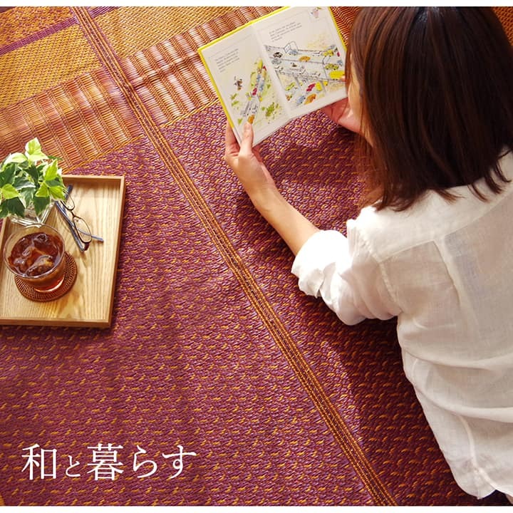 夏ラグ 夏用カーペット 敷物 花ござ 国産 純国産 日本製 い草 モダン 抗菌防臭 自然素材 不織布 江戸間3畳 約174×261cm
