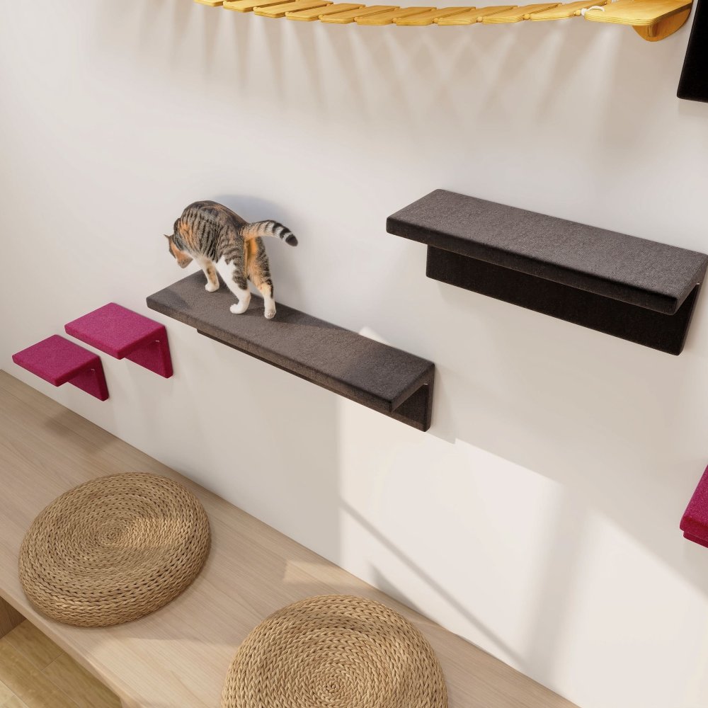キャットウォーク 壁掛け 幅90.5cm モケット 日本製 完成品 arneco Cat Wall L キャットタワー キャットステップ 壁面収納 猫用家具 多頭飼い 運動不足対策 木製 ペット家具 猫用品 犬用品 省スペース リビング インテリア 北欧
