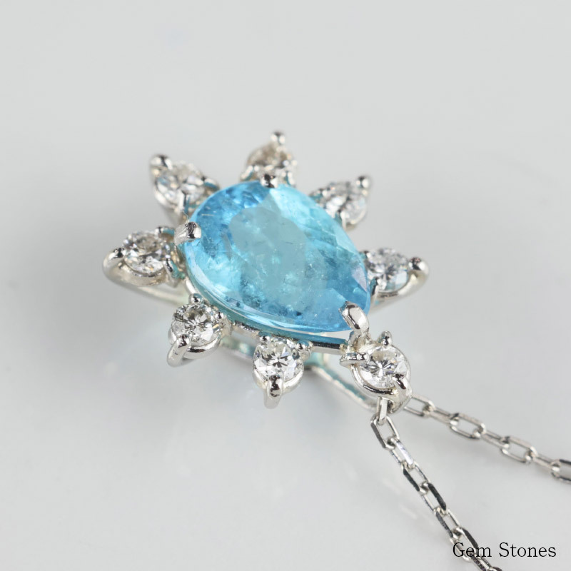 【完売致しました。】 ブラジル産 パライバトルマリン 0.438ct ダイヤモンド ネックレス ペンダント Pt900 850 プラチナ パライバネックレス プラチナネックレス レディース 一粒 シンプル 可愛い グリーン パライバ  Drops