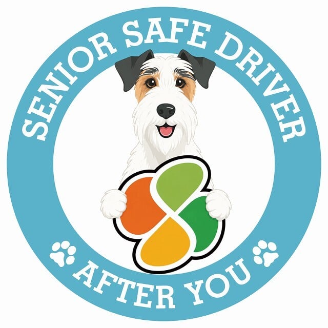 カーサイン 高齢者マーク SENIOR SAFE DRIVER ワイヤーフォックステリア ステッカー シール 直径13cm 肉球 日本製 車