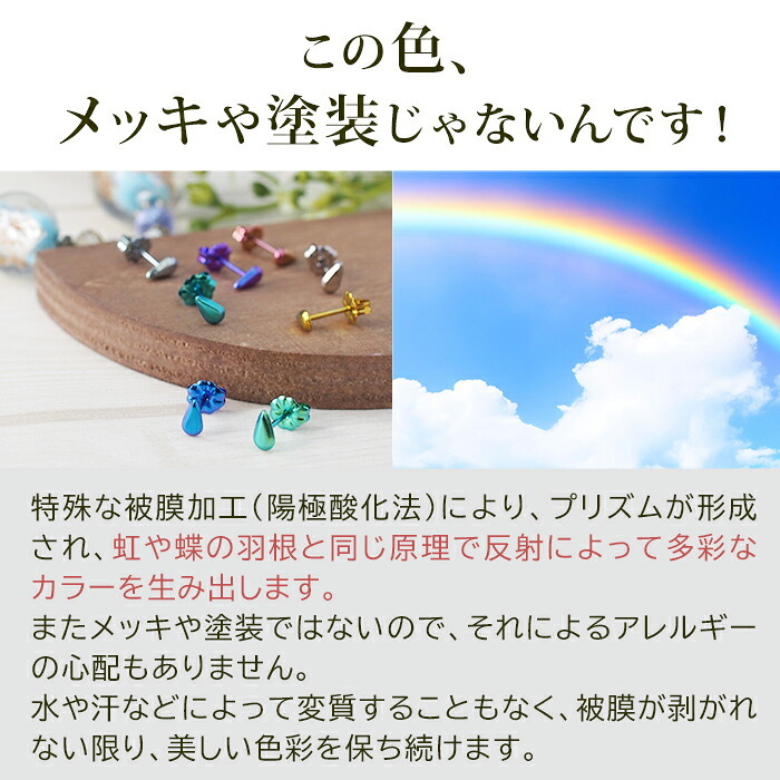 チタン ピアス つけっぱなし セカンドピアス 純チタン しずく 金属アレルギー 日本製 ポスト 軸太0.75mm 長さ10mm 全8色 全品1個ずつバラ売り 医療用 おすすめ かわいい シンプル 小さめ ミニ 極小 人気 メンズ レディース プレゼント