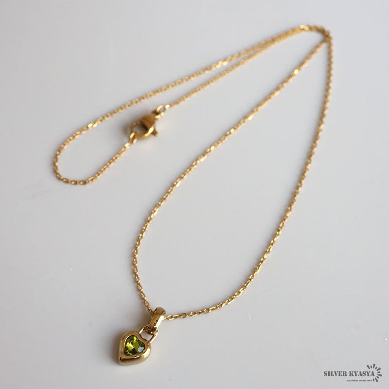 ステンレス 誕生石ネックレス ハート ゴールド 12タイプ 小豆チェーン レディース ペンダント カラーストーン アクセサリー 一粒 ぷっくり 華奢 上品 大人可愛い きれいめ フェミニン 胸元 重ね付け 金属アレルギー対応