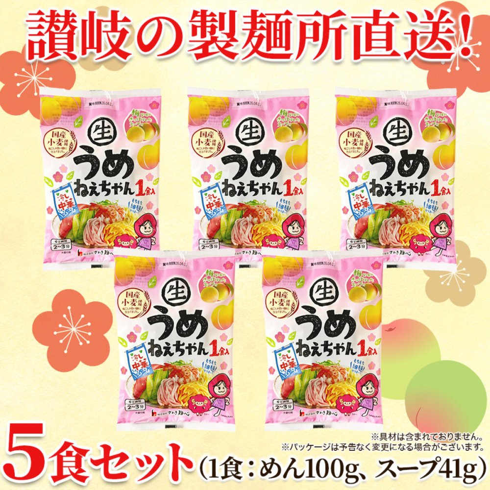 うめねぇちゃん 冷やし中華 5食セット 冷やし麺 生麺 スープ付き 個包装 夏麺 中華麺 ポスト投函便