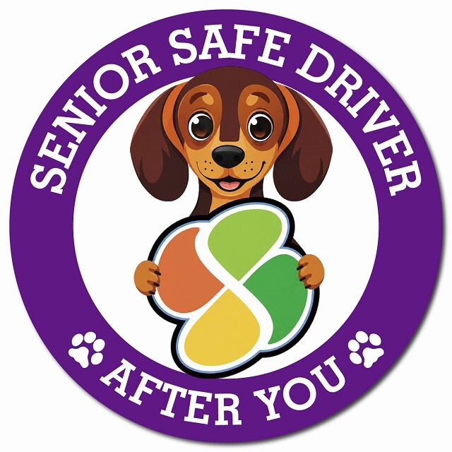 カーサイン 高齢者マーク SENIOR SAFE DRIVER ダックスフンド マグネット 強力 直径13cm 肉球 日本製 車 ステッカー