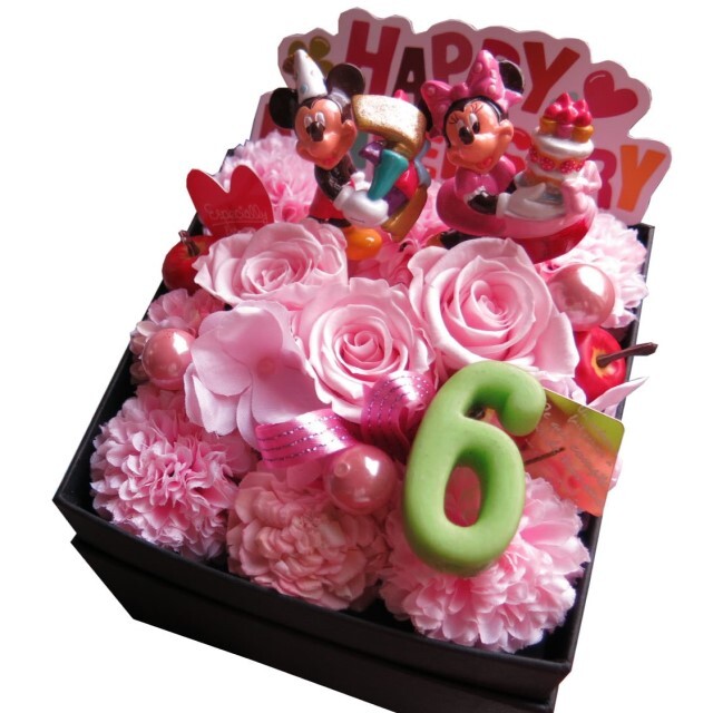 誕生日プレゼント 30歳 お祝い 記念日 30周年 ミッキー ミニー 花束風 ご希望数字入りプレゼント 箱を開けてサプライズ ボックス ピンクバラ プリザーブドフラワー
