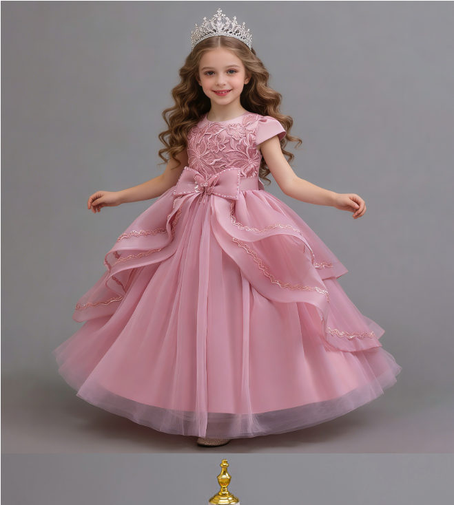 子供ドレス キッズ フォーマルドレス プリンセスドレス 女の子　子どもドレス　ロング丈　 発表会 結婚式 誕生日 七五三 110～160cm ピンク　ダークピンク　ホワイト　ワインレッド　リボン レース