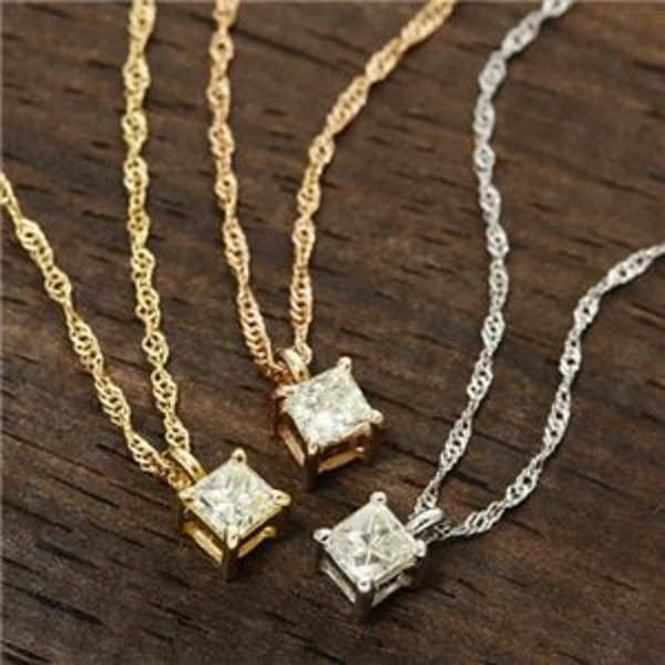 ダイヤモンド ネックレス 0.15ct プリンセスカット ペンダント イエローゴールド K18 一粒ダイヤ スクエア シンプル レディース アクセサリー 記念日 誕生日 プレゼント 宝石