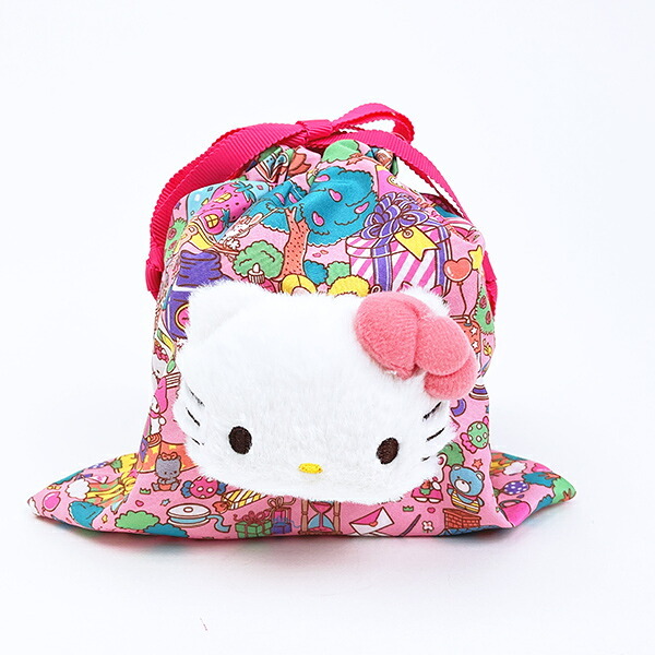 サンリオ ハローキティ ボアフェイス巾着 ラッピング柄 (ピンク) Sanrio