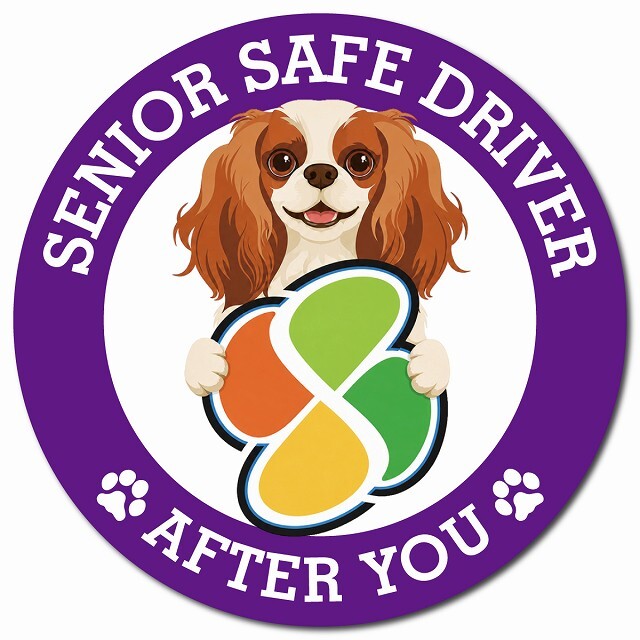カーサイン 高齢者マーク SENIOR SAFE DRIVER キャバリアキングチャールズスパニエル マグネット 強力 直径13cm 肉球 日本製 車 ステッカー