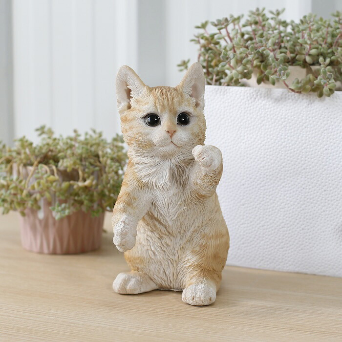 置物 猫 立つ茶トラ猫 高さ20.5cm woobia ウービア リアル かわいい おしゃれ 玄関 インテリア オブジェ ガーデン 茶トラ ねこ ネコ 動物 アニマル 癒し 棚 北欧 リビング プレゼント ギフト 新築祝い 猫好き