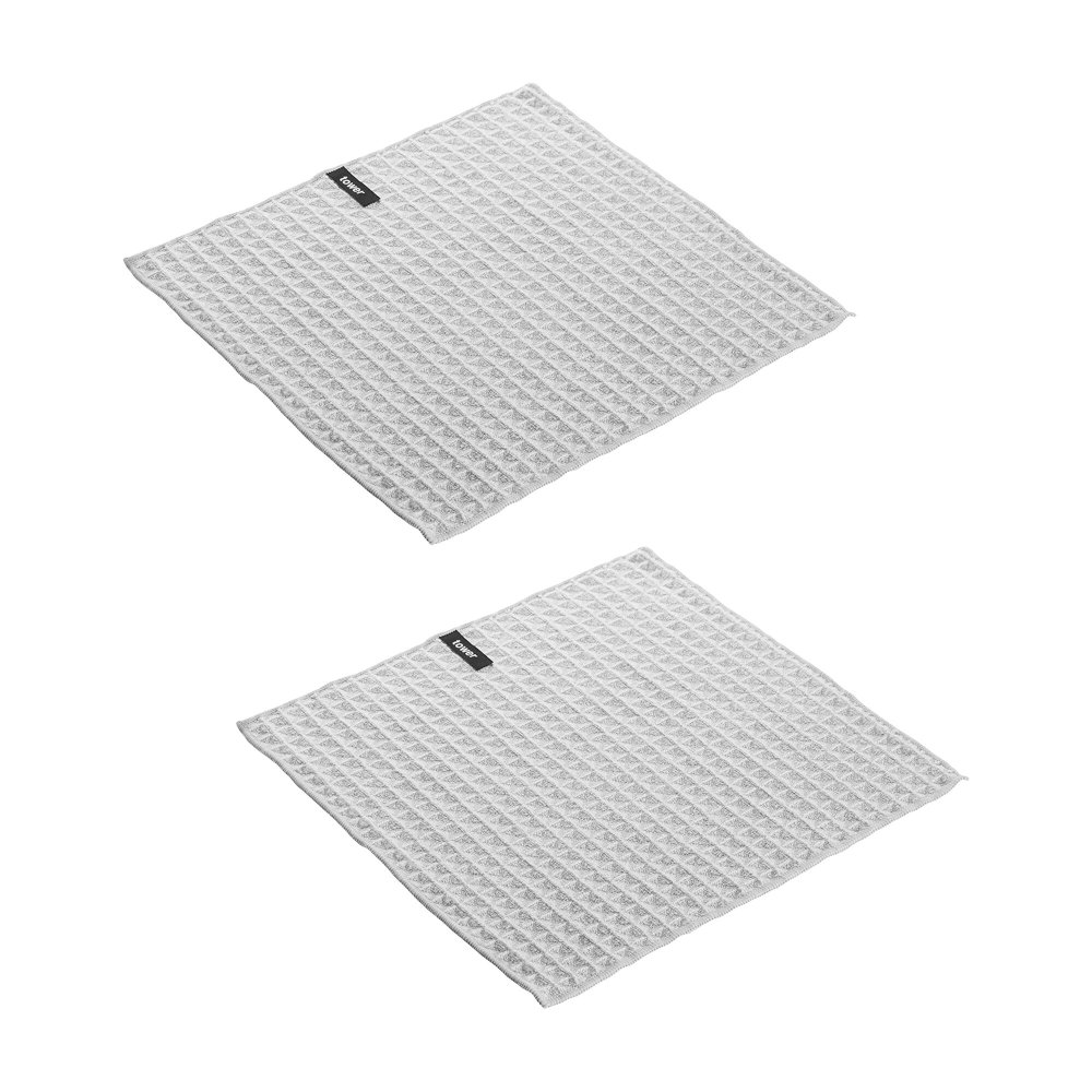 山崎実業 吸水マット 30×30cm 2枚組 タワー 公式 tower 11455 11456 ライトグレー ブラック 水切りマット キッチンクロス キッチン 台所 2枚セット ループ付き ワッフル生地 ふきん 布巾 クロス 正方形 食器拭き 台拭き 無地 吸水 タオル 洗濯機 おしゃれ ディッシュクロス