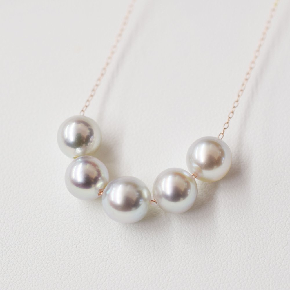［pearl409］8mm - 8.5mm 5連 スルーネックレス ナチュラル あこや真珠 天草 熊本 日本産