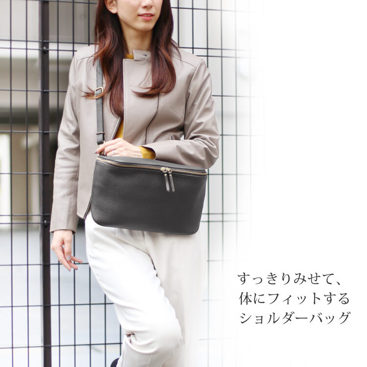 牛革 ショルダーバッグ レディース 日本製 本革 HALEINE シュリンク レザー ボディバッグ 斜めがけ ブランド かばん 大人 革 きれいめ 本革 ギフト プレゼント 4FB (07000408r)